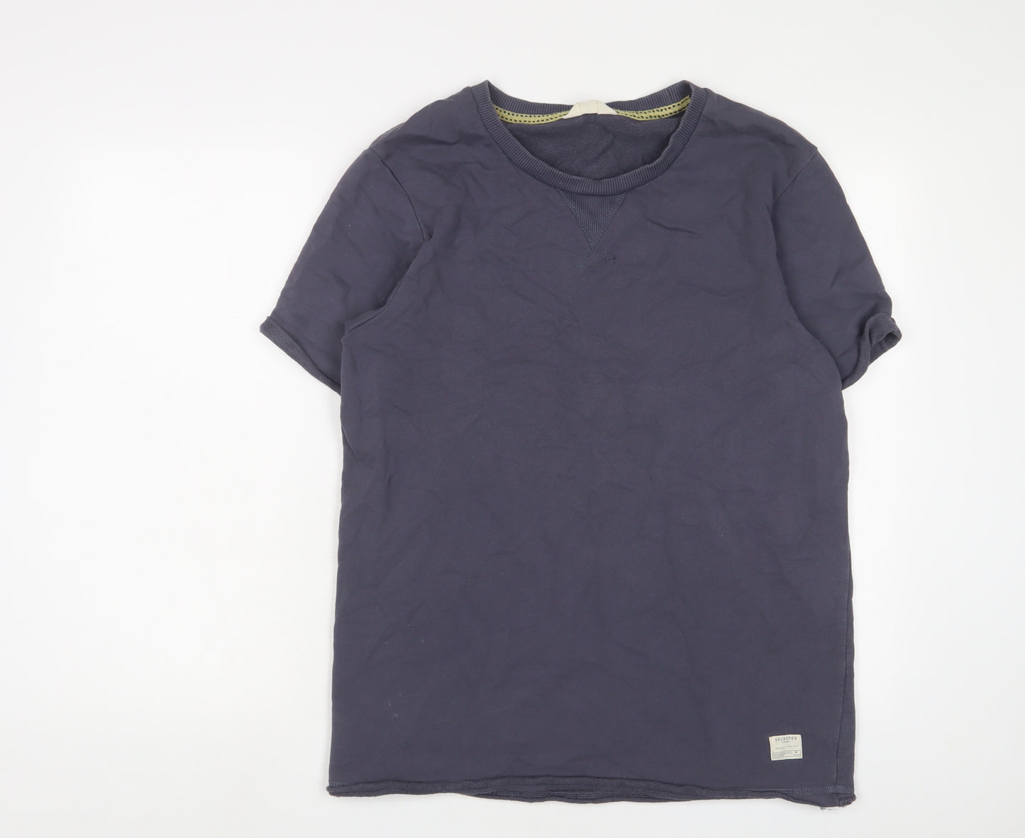 Selected Womens Blue Cotton Basic T-Shirt Size L Crew Neck