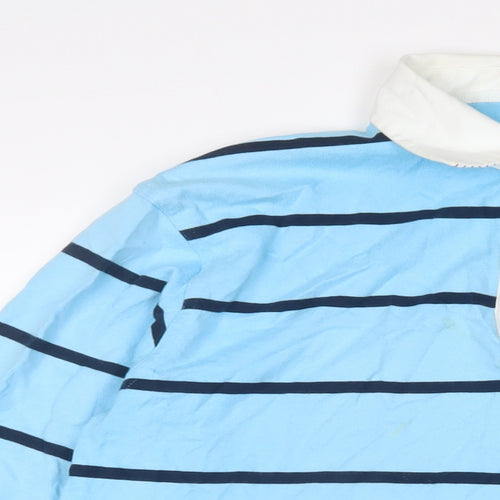 GANT Mens Blue Striped Cotton Polo Size L Collared Button - Logo, Embroidered