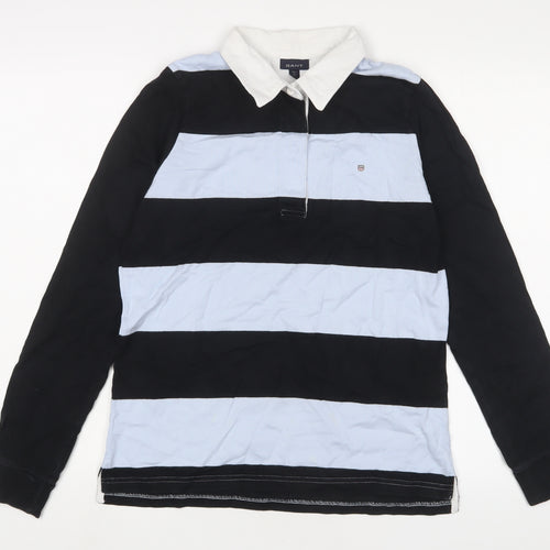 GANT Boys Blue Striped Cotton Basic Polo Size 13-14 Years Collared Button - Logo, Embroidered