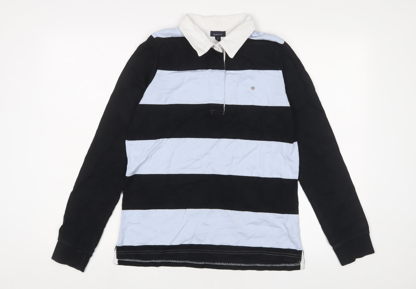 GANT Boys Blue Striped Cotton Basic Polo Size 13-14 Years Collared Button - Logo, Embroidered