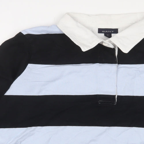 GANT Boys Blue Striped Cotton Basic Polo Size 13-14 Years Collared Button - Logo, Embroidered
