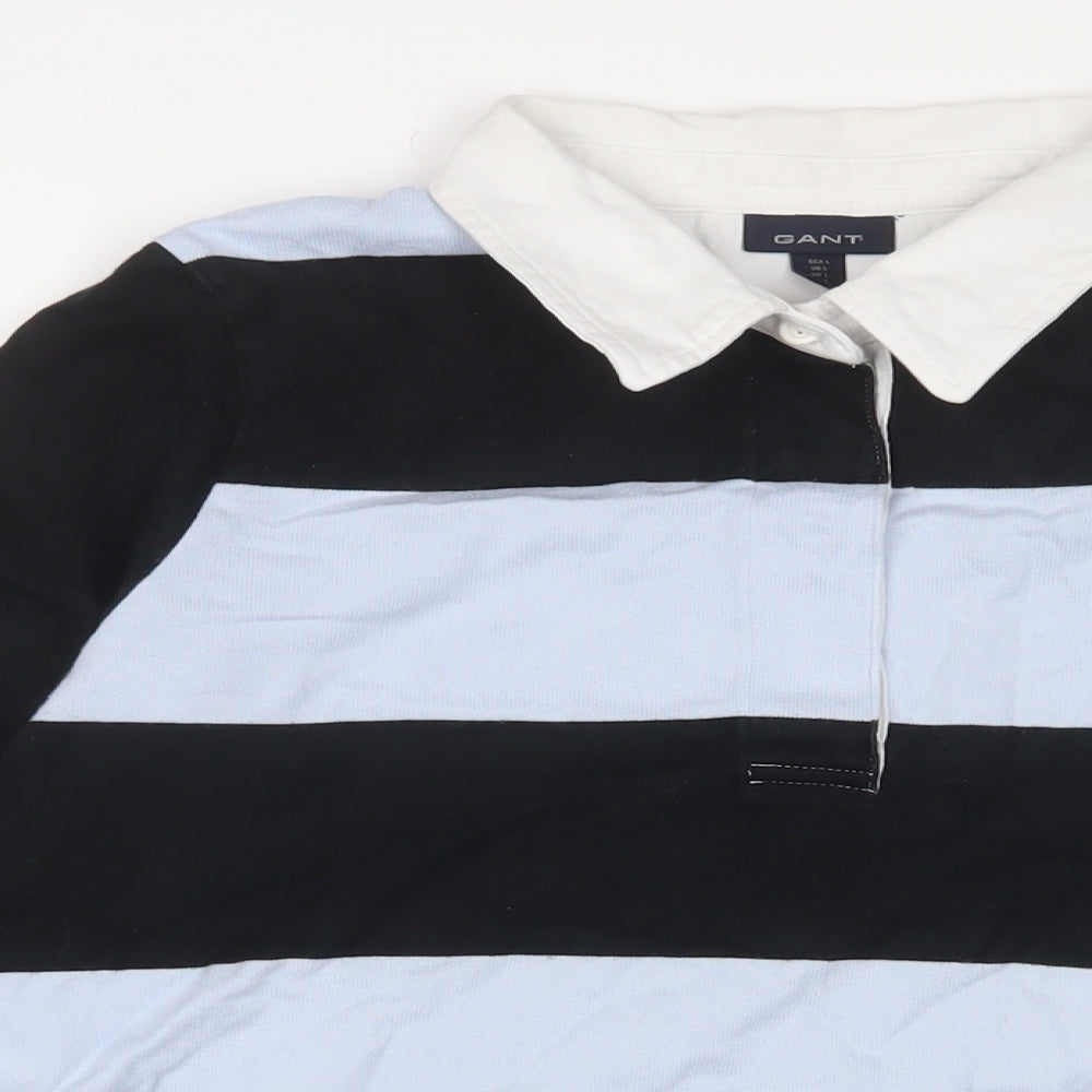 GANT Boys Blue Striped Cotton Basic Polo Size 13-14 Years Collared Button - Logo, Embroidered