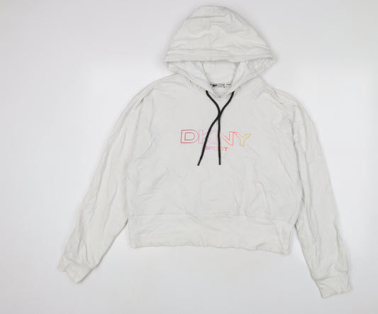 DKNY Womens White Cotton Pullover Hoodie Size M Pullover - Logo