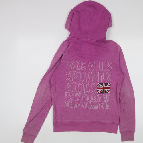 Jack Wills Womens Purple Cotton Full Zip Hoodie Size 8 Zip - Logo