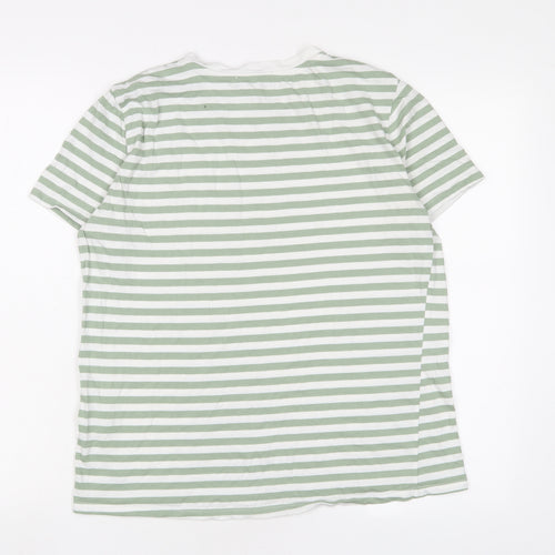 Stradivarius Womens Green Striped Cotton Basic T-Shirt Size L Crew Neck