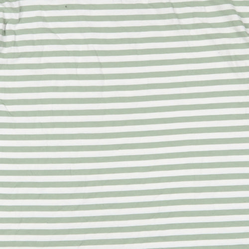 Stradivarius Womens Green Striped Cotton Basic T-Shirt Size L Crew Neck