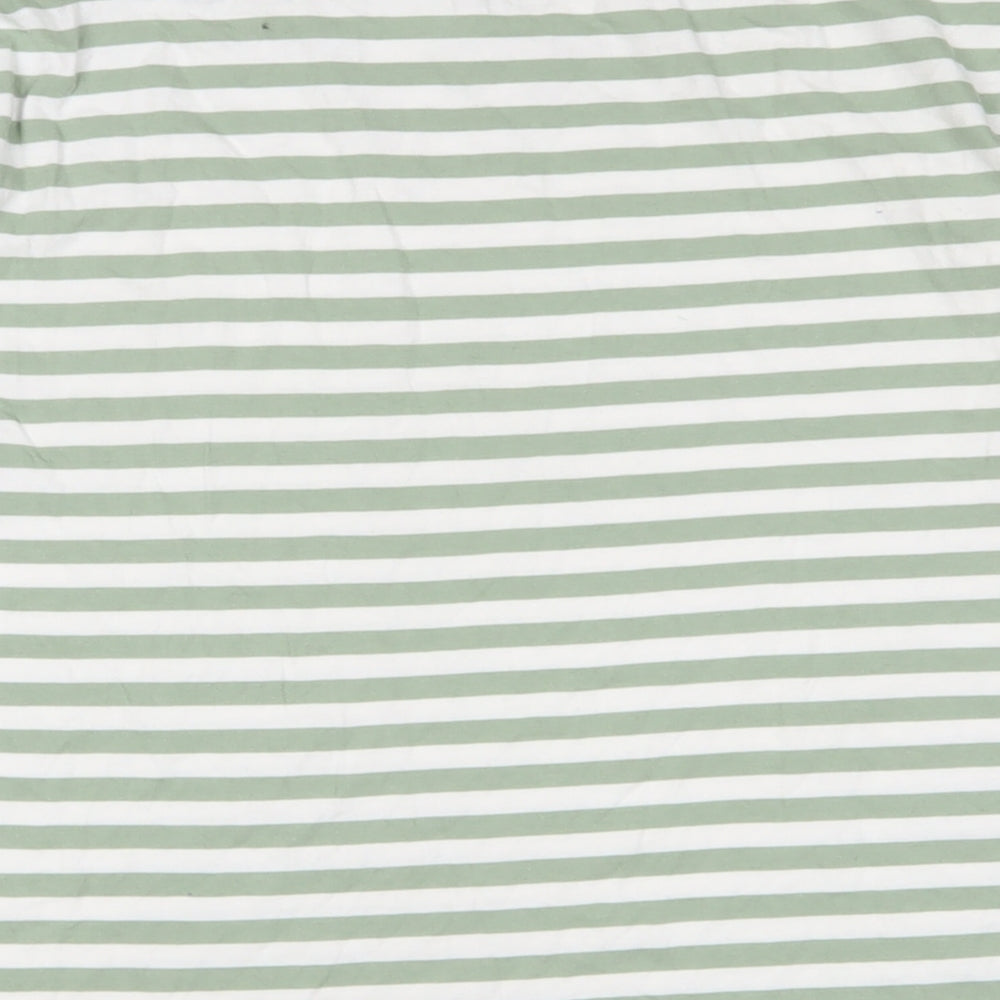 Stradivarius Womens Green Striped Cotton Basic T-Shirt Size L Crew Neck