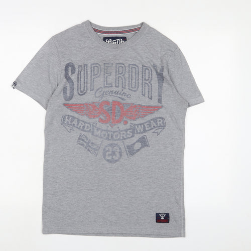 Superdry Mens Grey Cotton T-Shirt Size S Crew Neck - Logo