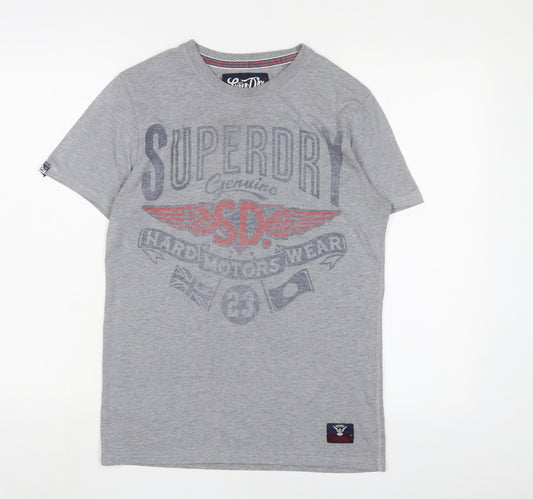 Superdry Mens Grey Cotton T-Shirt Size S Crew Neck - Logo