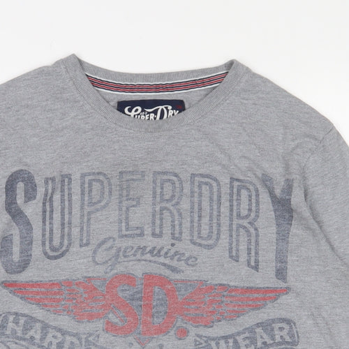 Superdry Mens Grey Cotton T-Shirt Size S Crew Neck - Logo