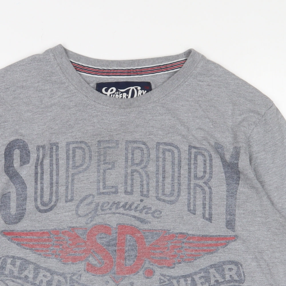 Superdry Mens Grey Cotton T-Shirt Size S Crew Neck - Logo