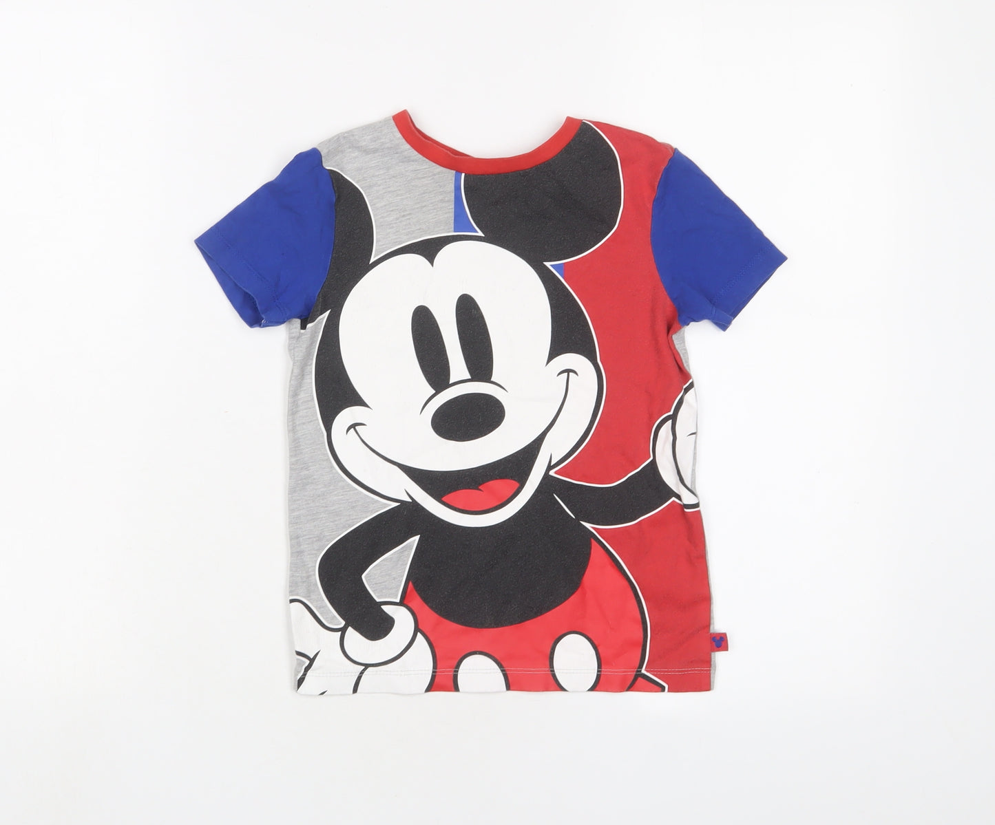 Mickey Mouse Boys Multicoloured Geometric Cotton Basic T-Shirt Size 4-5 Years Crew Neck Pullover