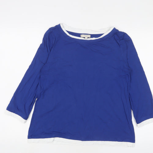 Hobbs Womens Blue Viscose Basic T-Shirt Size L Boat Neck