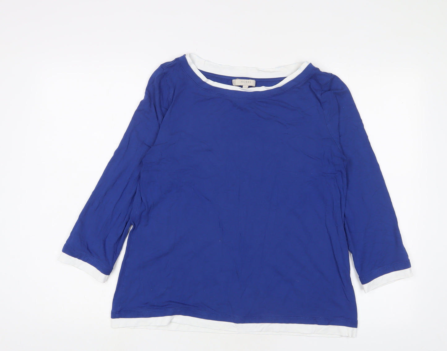 Hobbs Womens Blue Viscose Basic T-Shirt Size L Boat Neck