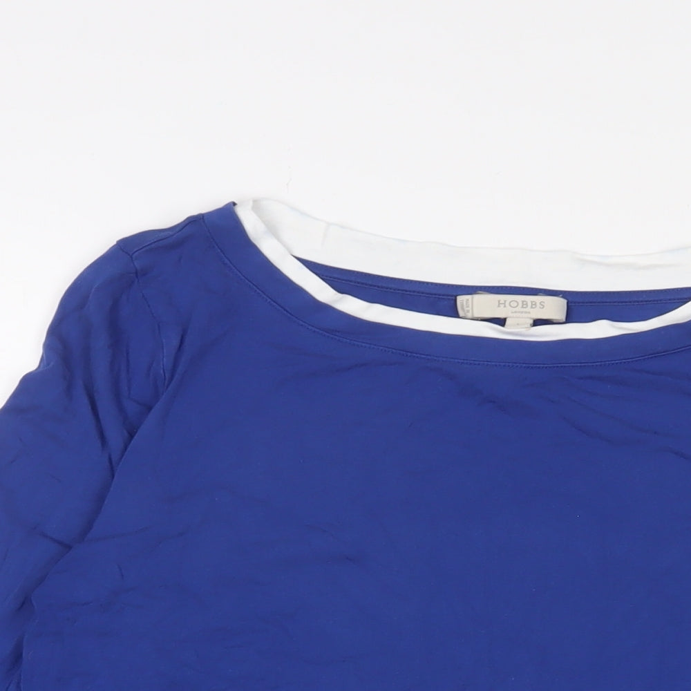 Hobbs Womens Blue Viscose Basic T-Shirt Size L Boat Neck