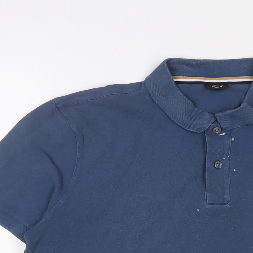 HUGO BOSS Mens Blue Cotton Polo Size L Collared Button - Logo, Embroidered