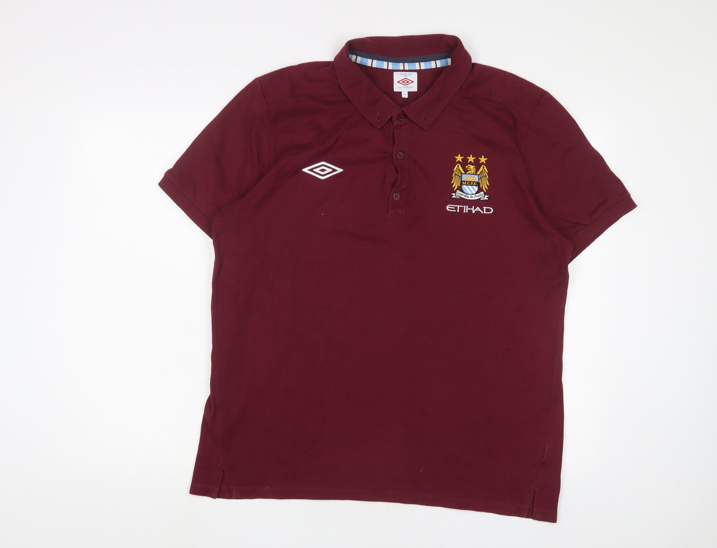 Manchester City FC Mens Red Cotton Polo Size XL Collared Button - Logo, Embroidered