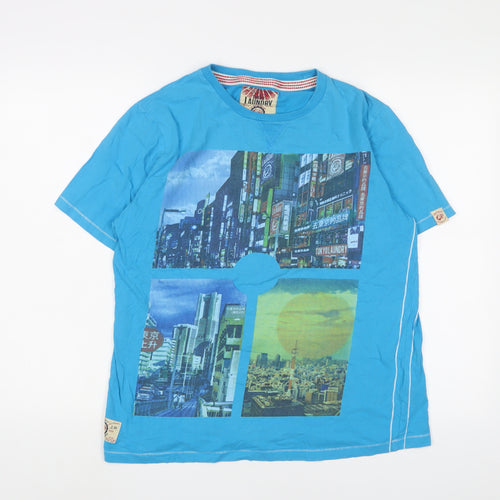 Tokyo Laundry Mens Blue Cotton T-Shirt Size L Crew Neck