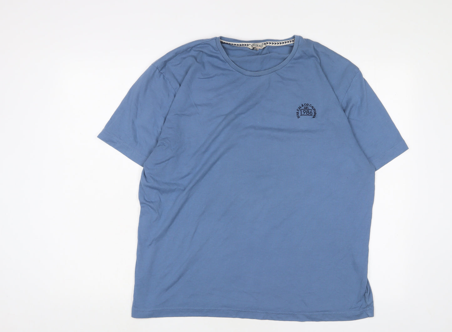 SoulCal&Co Mens Blue Cotton T-Shirt Size 2XL Crew Neck - Logo, Embroidered