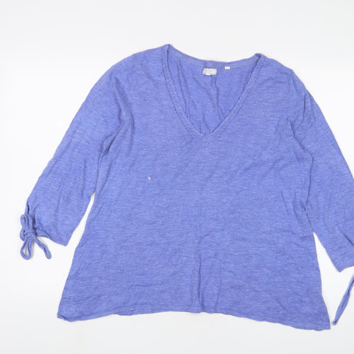 Fat Face Womens Blue V-Neck Cotton Pullover Jumper Size 14