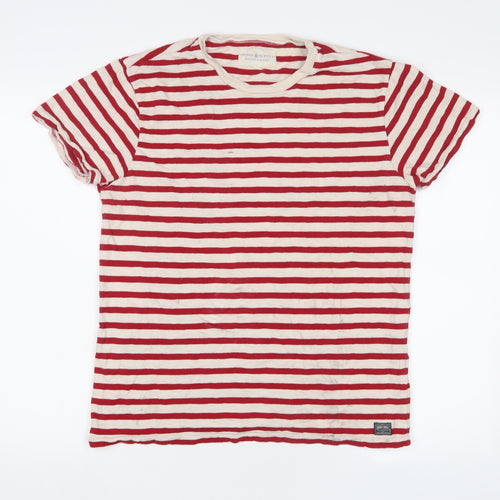 Ralph Lauren Mens Red Striped Cotton T-Shirt Size M Crew Neck