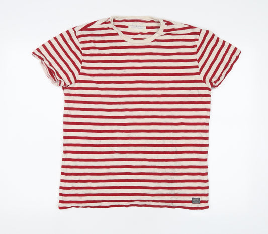 Ralph Lauren Mens Red Striped Cotton T-Shirt Size M Crew Neck