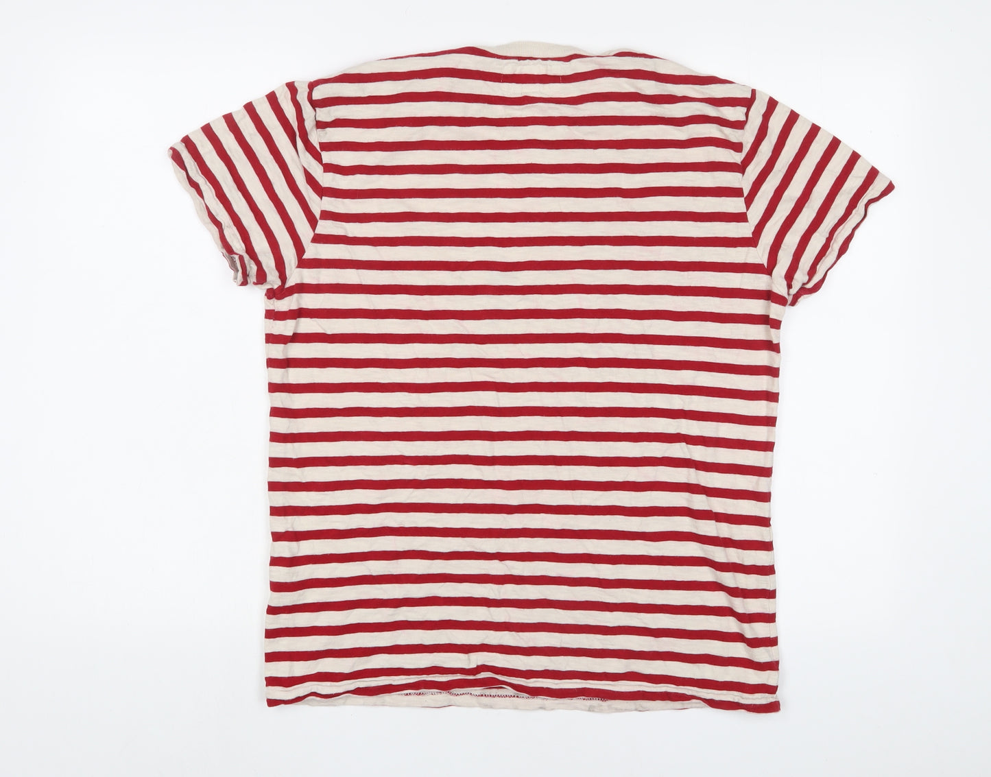 Ralph Lauren Mens Red Striped Cotton T-Shirt Size M Crew Neck