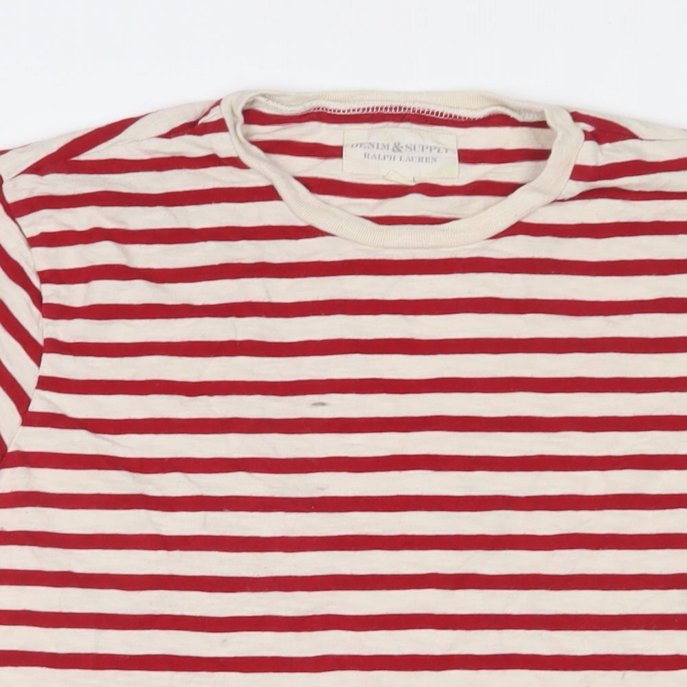 Ralph Lauren Mens Red Striped Cotton T-Shirt Size M Crew Neck