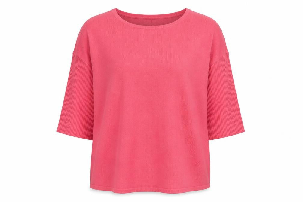 Front view of Saint Tropez Clothing women’s pink roll neck viscose jumper, size S
