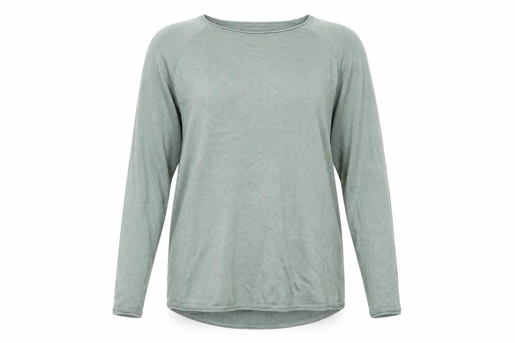 Front view of Vero Moda women’s green boat neck acrylic jumper, size M