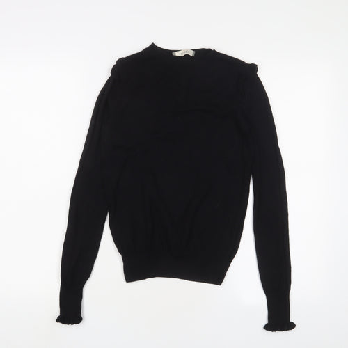 Oasis Womens Black Crew Neck Cotton Pullover Jumper Size S