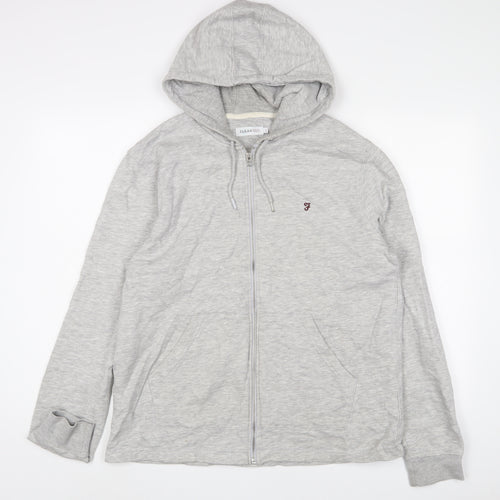 Farah Mens Grey Cotton Full Zip Hoodie Size L - Logo, Embroidered