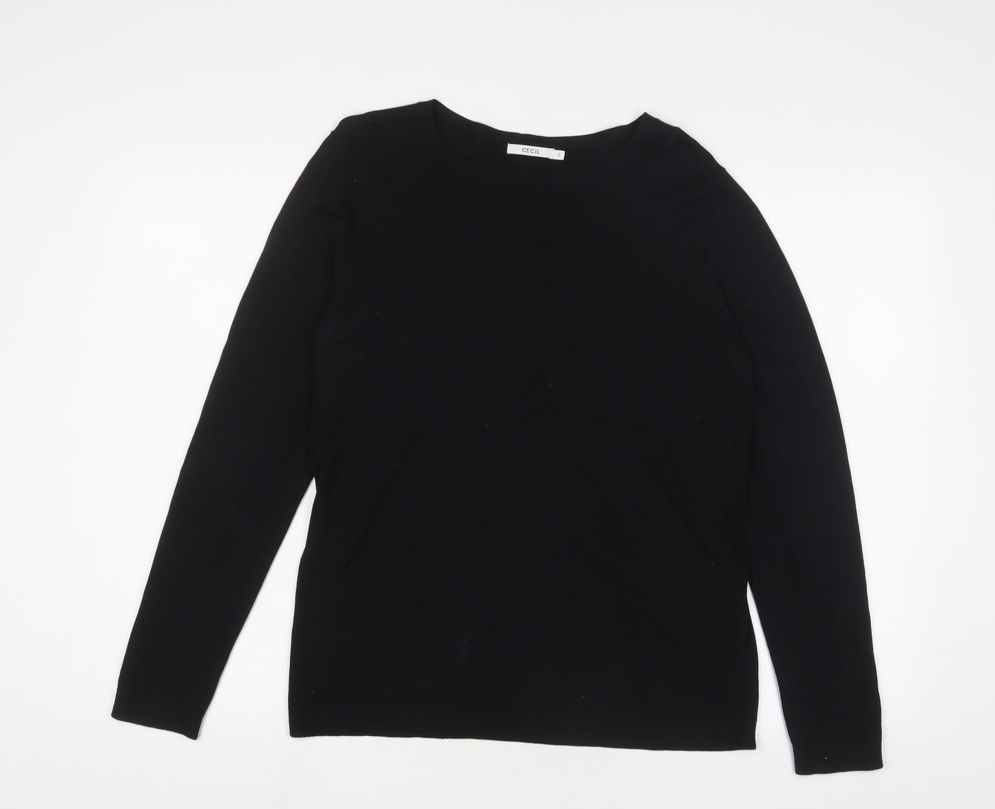 CELCIL Womens Black Crew Neck Cotton Pullover Jumper Size S