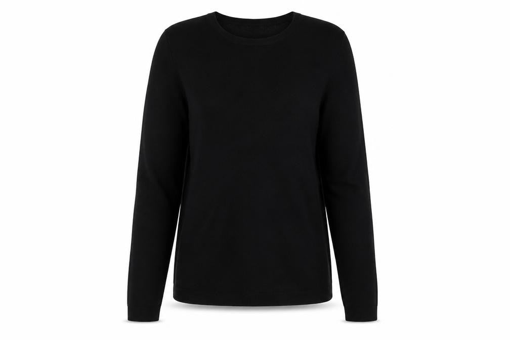 Front view of CELCIL women’s black crew neck cotton jumper, size S