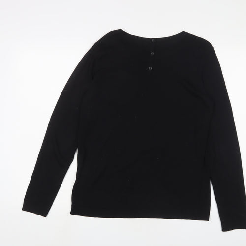 CELCIL Womens Black Crew Neck Cotton Pullover Jumper Size S