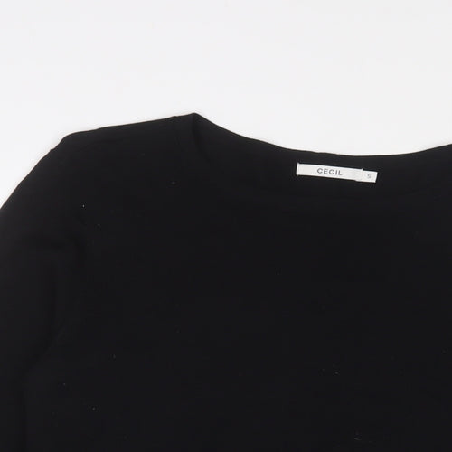 CELCIL Womens Black Crew Neck Cotton Pullover Jumper Size S