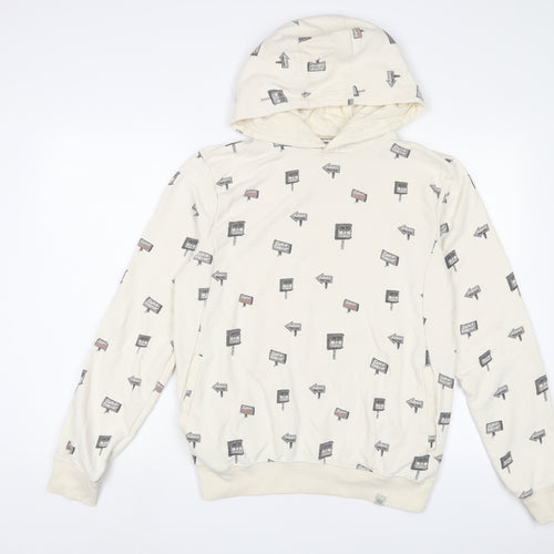 Blend Mens Beige Geometric Cotton Pullover Hoodie Size M