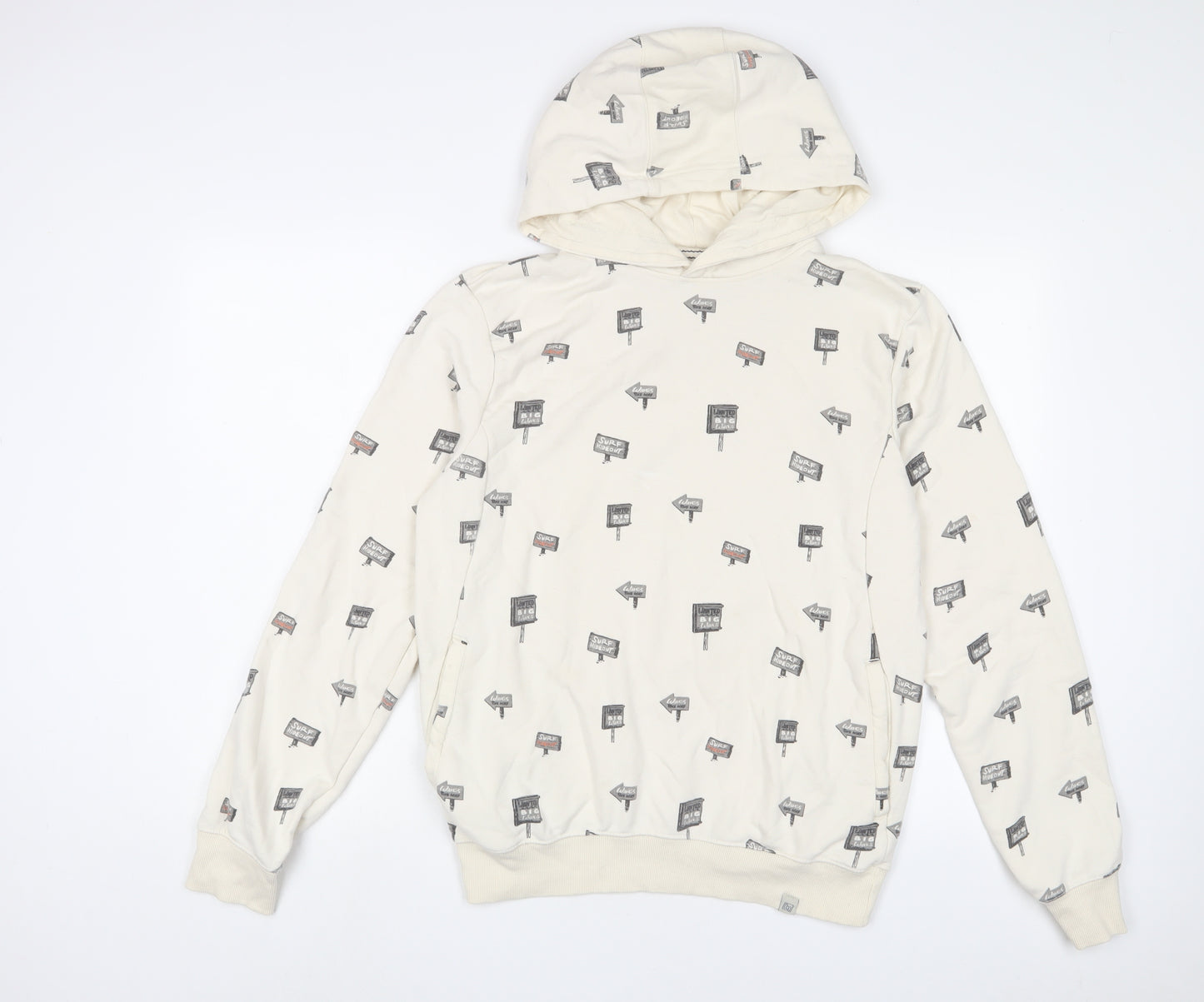 Blend Mens Beige Geometric Cotton Pullover Hoodie Size M
