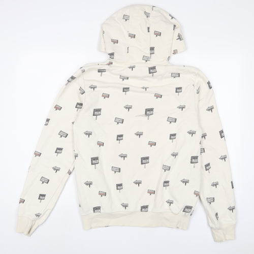 Blend Mens Beige Geometric Cotton Pullover Hoodie Size M