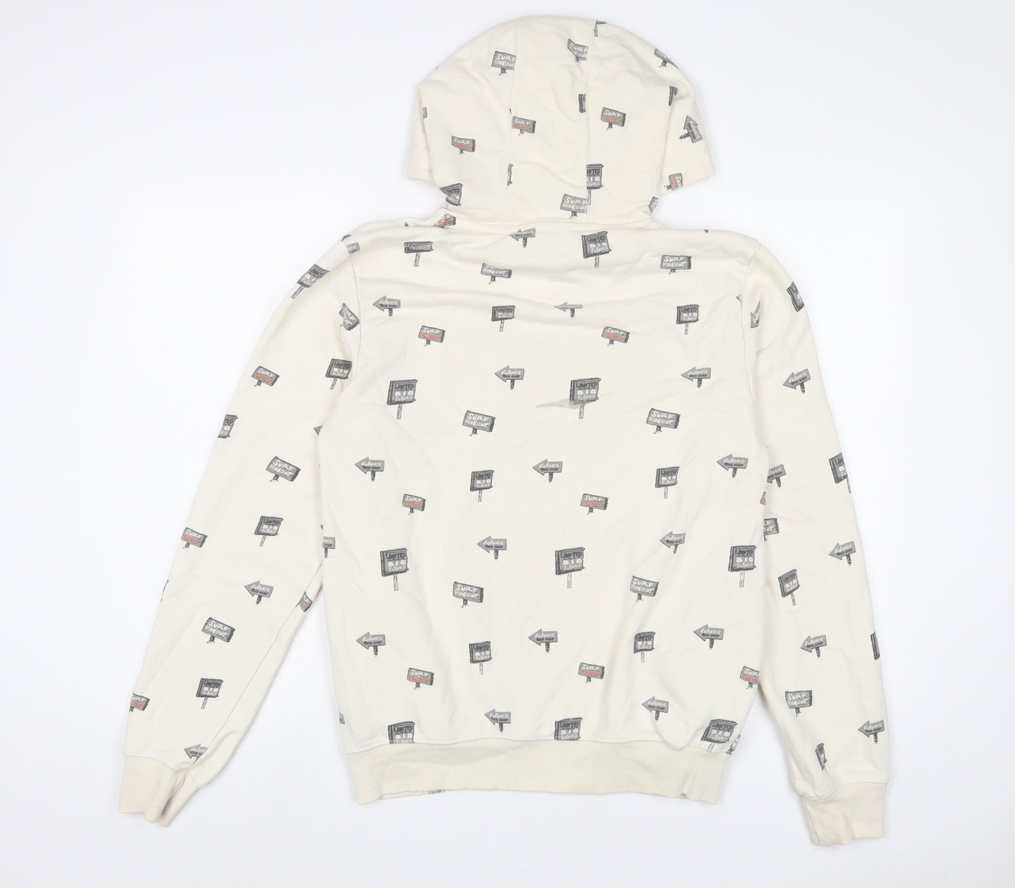 Blend Mens Beige Geometric Cotton Pullover Hoodie Size M