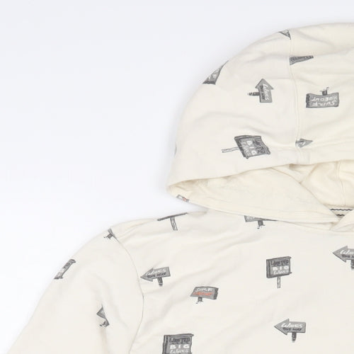 Blend Mens Beige Geometric Cotton Pullover Hoodie Size M