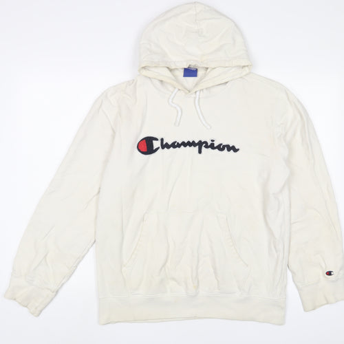 Champion Mens White Cotton Pullover Hoodie Size XL - Logo, Embroidered