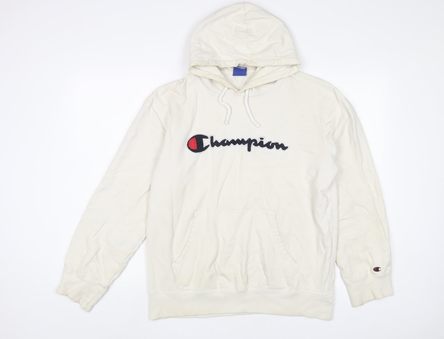 Champion Mens White Cotton Pullover Hoodie Size XL - Logo, Embroidered