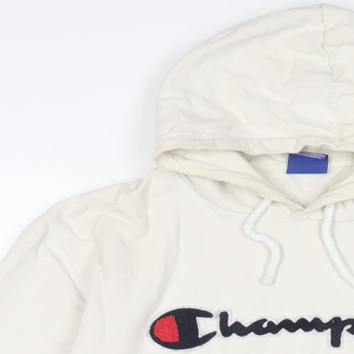 Champion Mens White Cotton Pullover Hoodie Size XL - Logo, Embroidered