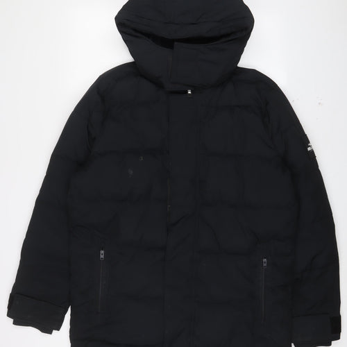 Hollister Mens Black Quilted Coat Size M Zip - Logo, Embroidered