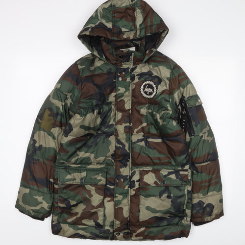 Hype Boys Green Camouflage Quilted Coat Size 13 Years Zip