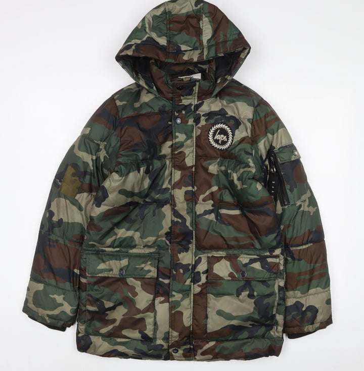 Hype Boys Green Camouflage Quilted Coat Size 13 Years Zip
