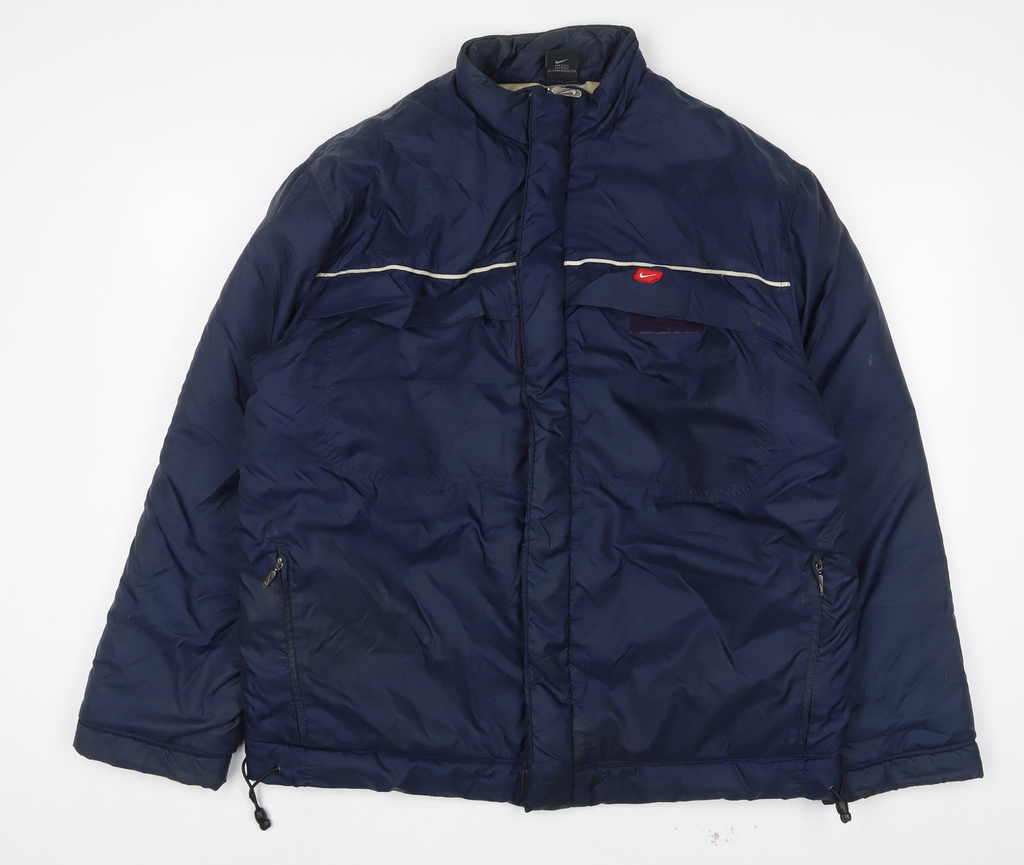 Nike Mens Blue Quilted Jacket Size L Zip - Logo, Embroidered