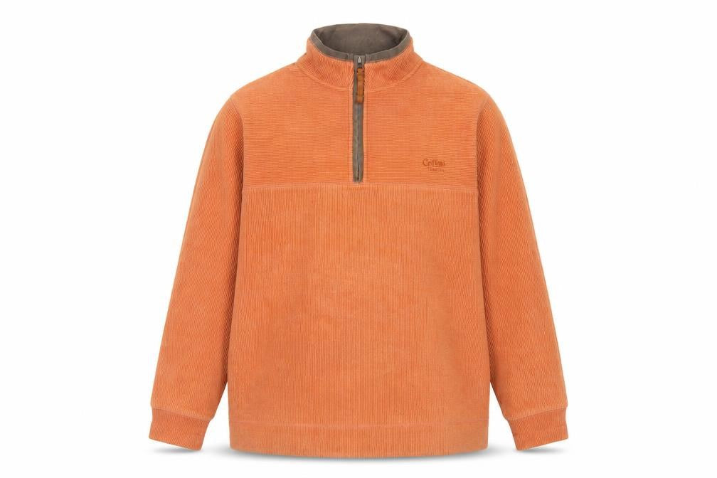 Front view of Cotton Traders men’s ivory polyester pullover sweatshirt, size S, - logo, embroidered
