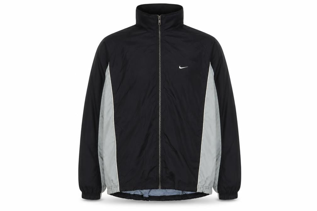 Front view of Next men’s black jacket, size L, zip - logo, embroidered